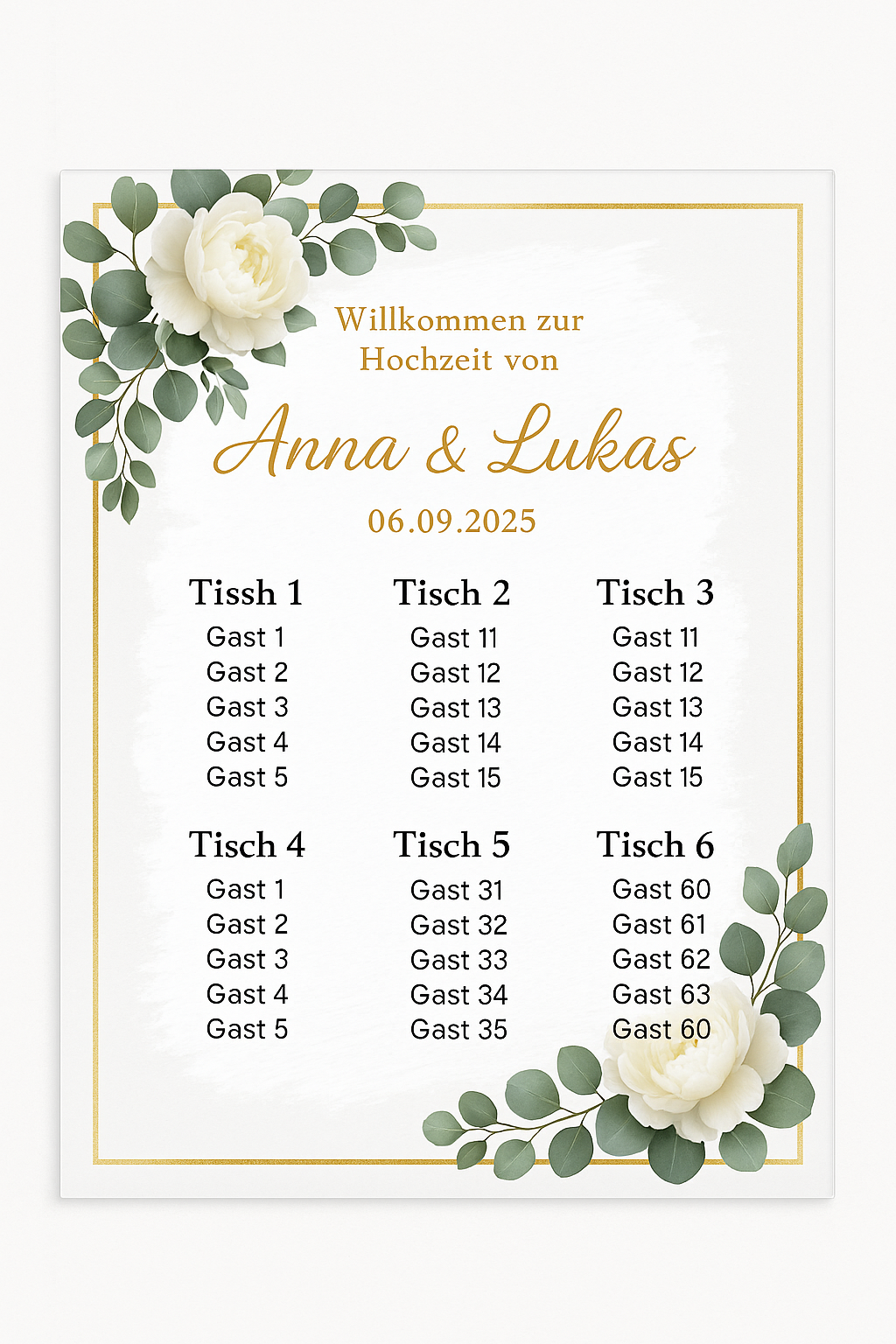 Tablica z planem stołów – personalizowana